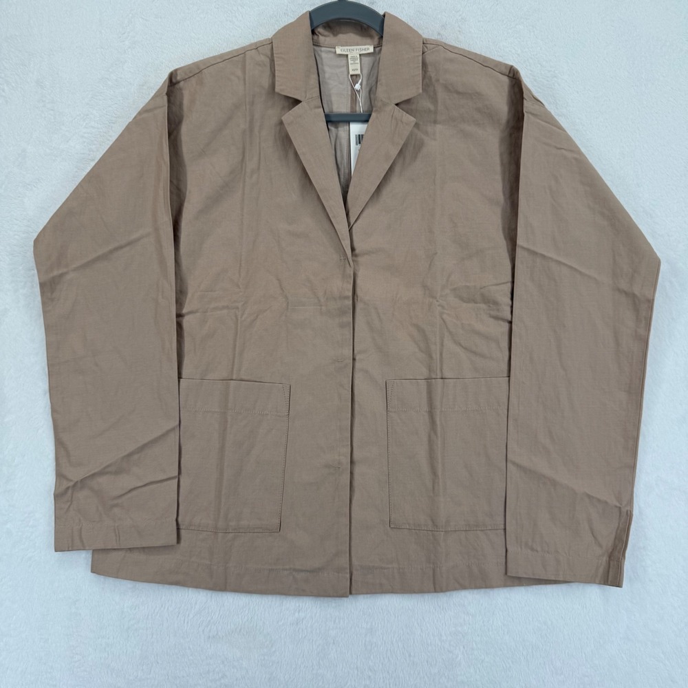 Eileen Fisher Organic Cotton‎ Steel Oversized Jacket Blazer Womens XS New